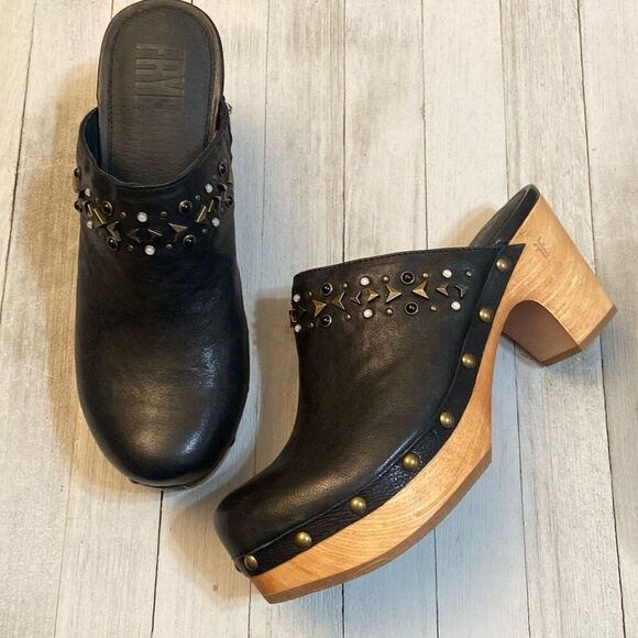 New in Box Frye Jessica Studded Clog Mule Black Women Size 8.5 M *Beautiful* - Picture 2 of 12